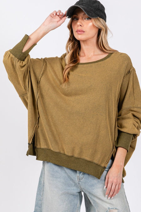 SAGE + FIG Mineral Wash Side Slit Oversized Sweatshirt - S. M. & Co.