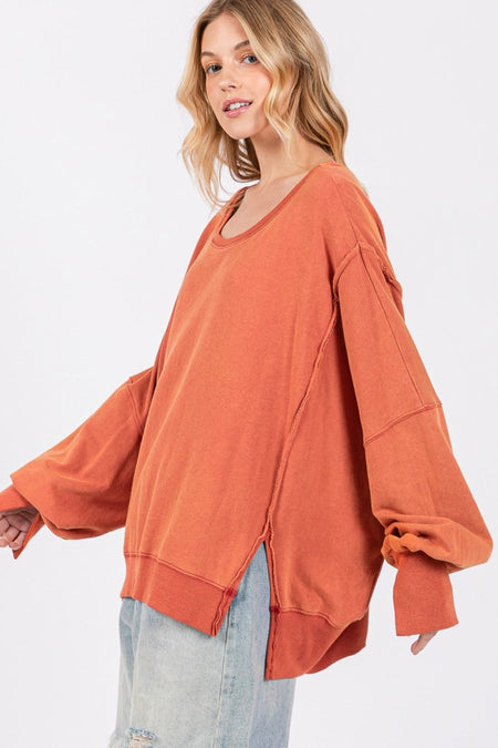 SAGE + FIG Mineral Wash Side Slit Oversized Sweatshirt - S. M. & Co.