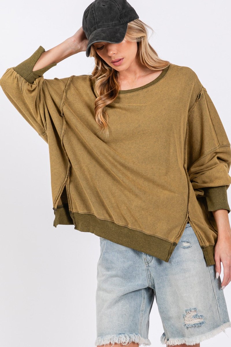 SAGE + FIG Mineral Wash Side Slit Oversized Sweatshirt - S. M. & Co.