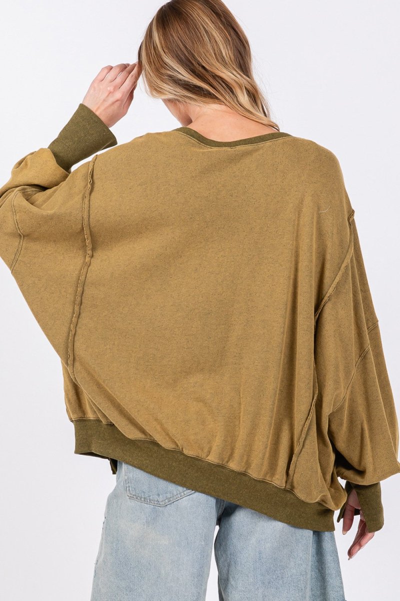 SAGE + FIG Mineral Wash Side Slit Oversized Sweatshirt - S. M. & Co.