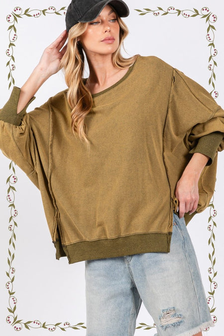 SAGE + FIG Mineral Wash Side Slit Oversized Sweatshirt - S. M. & Co.