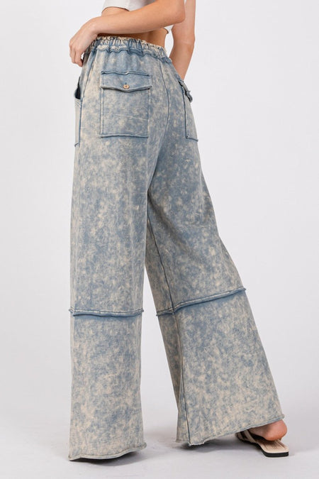 SAGE + FIG Mineral Washed Terry Wide Leg Pants - S. M. & Co.