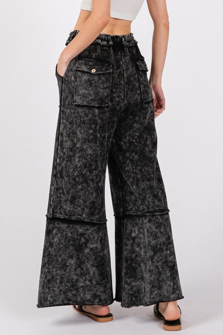 SAGE + FIG Mineral Washed Terry Wide Leg Pants - S. M. & Co.