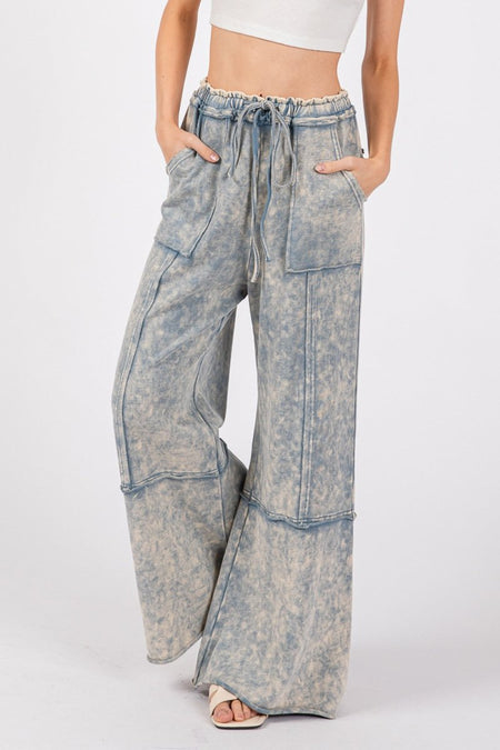 SAGE + FIG Mineral Washed Terry Wide Leg Pants - S. M. & Co.