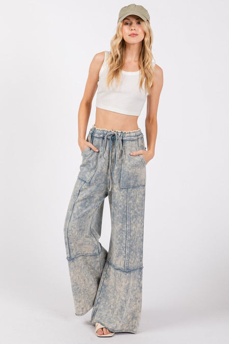 SAGE + FIG Mineral Washed Terry Wide Leg Pants - S. M. & Co.