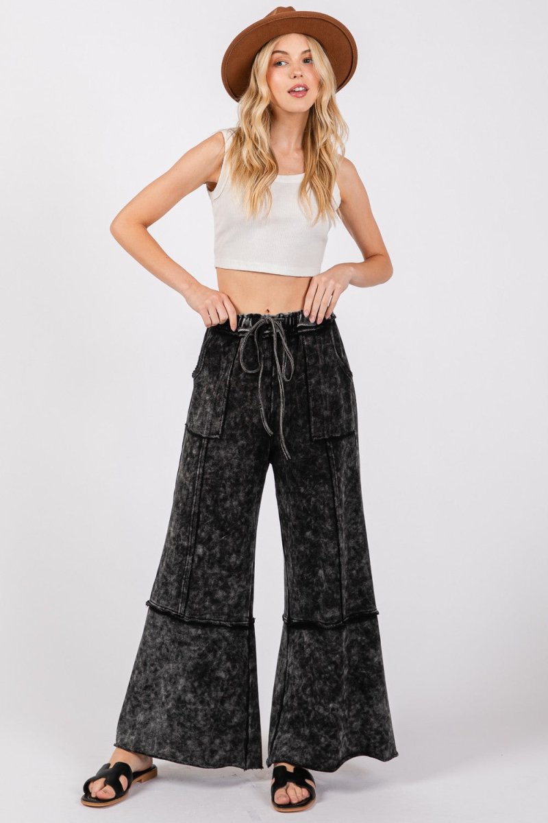 SAGE + FIG Mineral Washed Terry Wide Leg Pants - S. M. & Co.