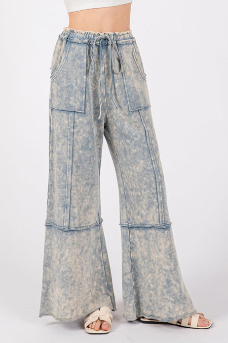 SAGE + FIG Mineral Washed Terry Wide Leg Pants - S. M. & Co.