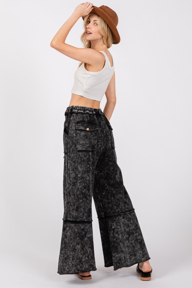 SAGE + FIG Mineral Washed Terry Wide Leg Pants - S. M. & Co.