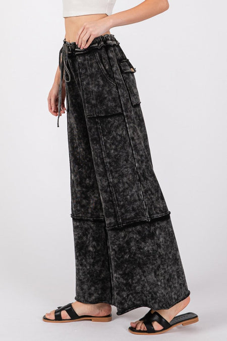 SAGE + FIG Mineral Washed Terry Wide Leg Pants - S. M. & Co.