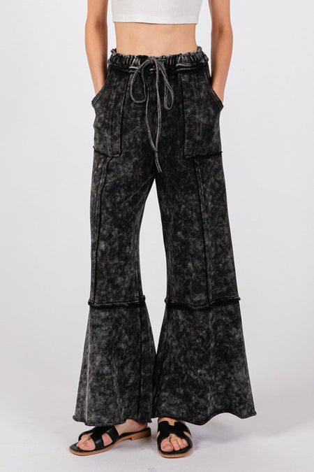 SAGE + FIG Mineral Washed Terry Wide Leg Pants - S. M. & Co.