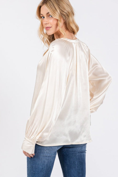 SAGE + FIG Notched Long Sleeve Blouse - S. M. & Co.