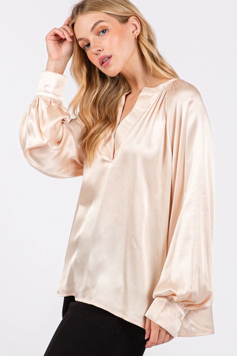 SAGE + FIG Notched Long Sleeve Blouse - S. M. & Co.