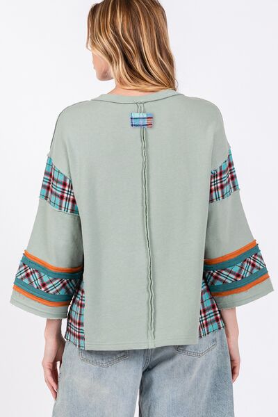 SAGE + FIG Peace Applique Patch Contrast Plaid Top - S. M. & Co.