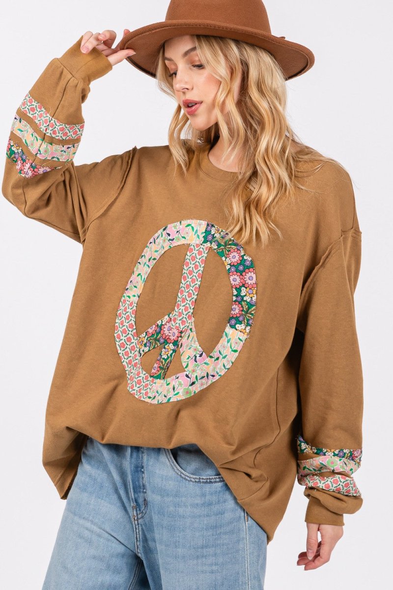 SAGE + FIG Peace Applique Patch Long Sleeve Top - S. M. & Co.