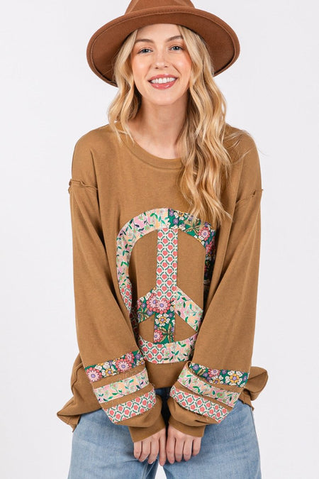 SAGE + FIG Peace Applique Patch Long Sleeve Top - S. M. & Co.