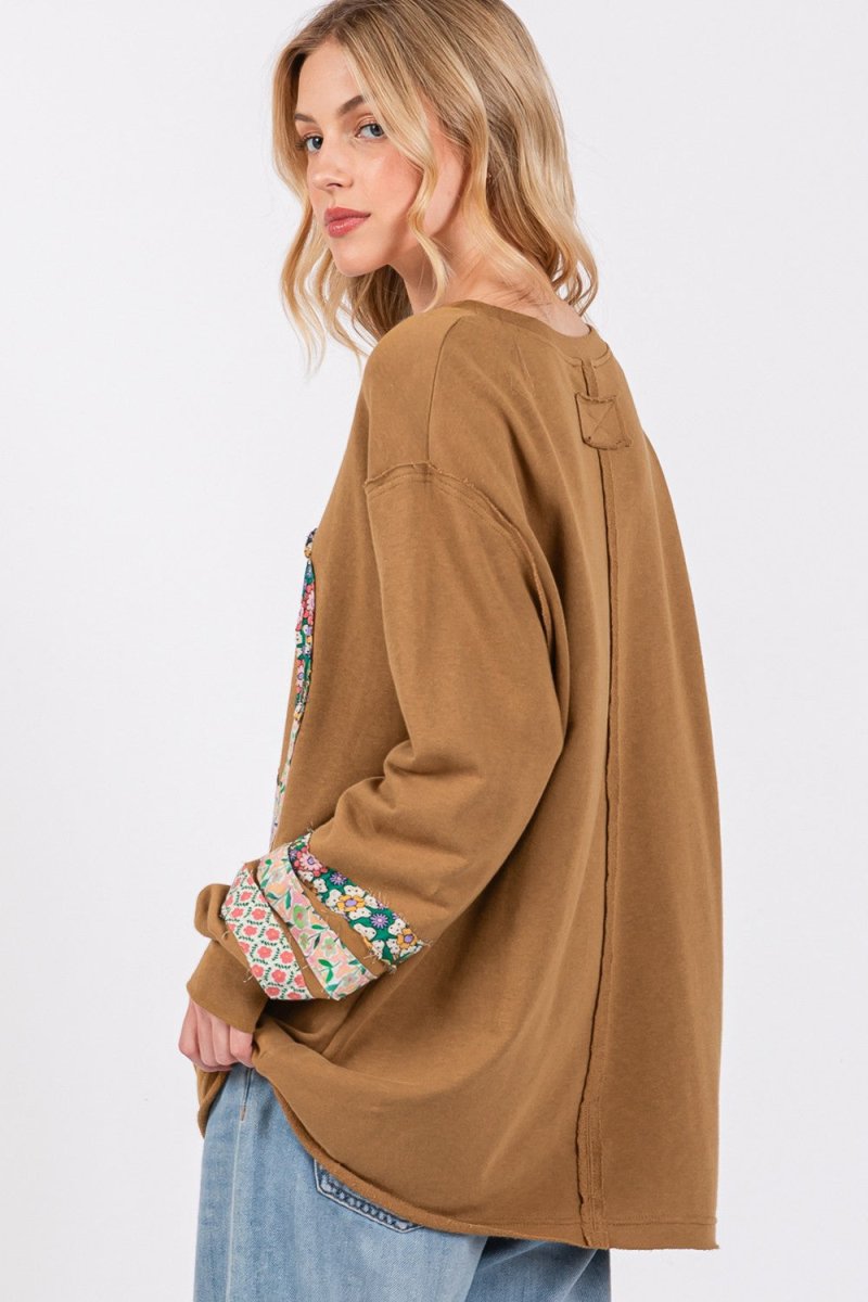 SAGE + FIG Peace Applique Patch Long Sleeve Top - S. M. & Co.