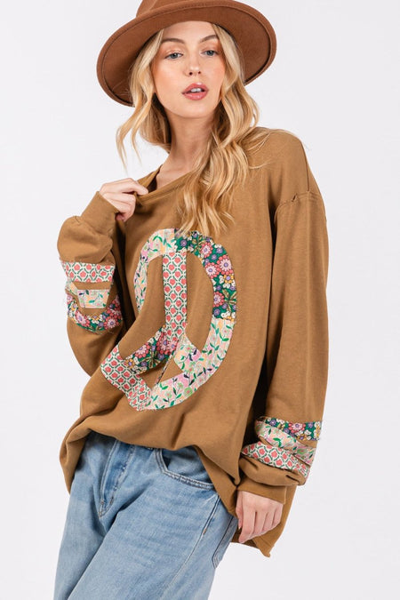 SAGE + FIG Peace Applique Patch Long Sleeve Top - S. M. & Co.