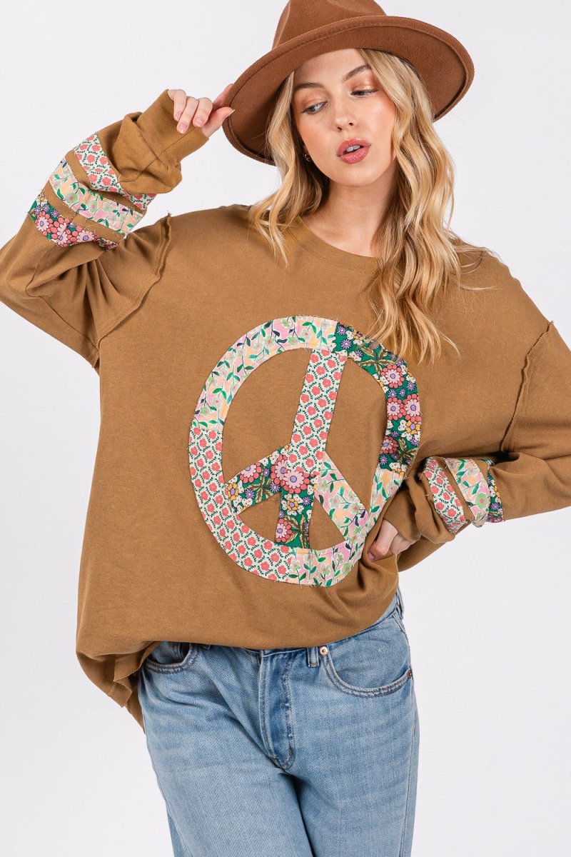 SAGE + FIG Peace Applique Patch Long Sleeve Top - S. M. & Co.