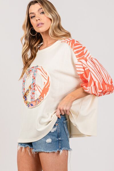 SAGE + FIG Peace Applique Patch with Zebra Print Contrast Top - S. M. & Co.