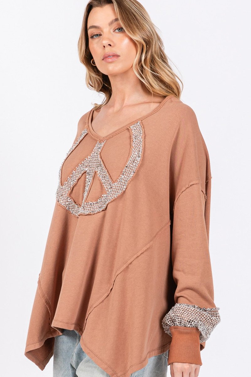 SAGE + FIG Peace Sign Mineral Wash Terry Top - S. M. & Co.