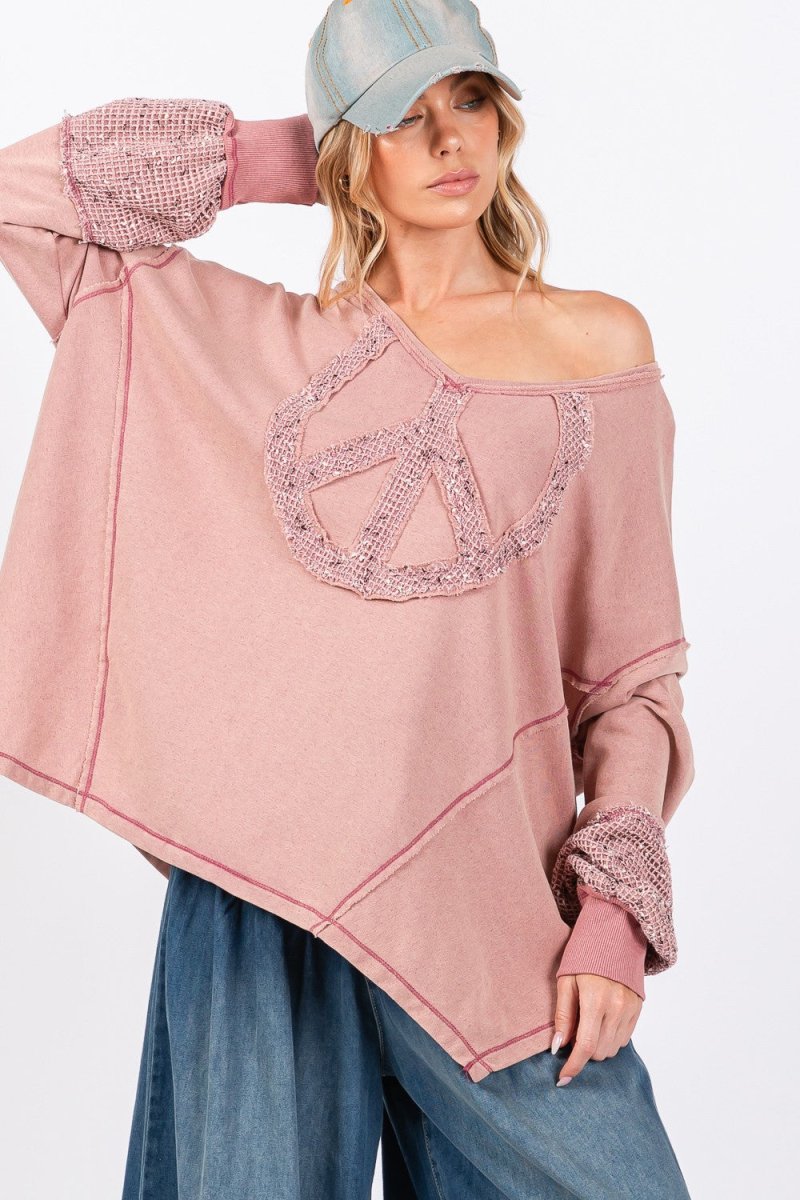 SAGE + FIG Peace Sign Mineral Wash Terry Top - S. M. & Co.