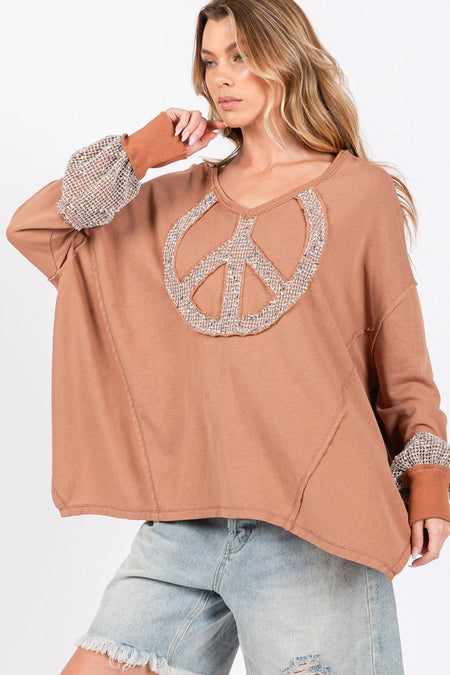 SAGE + FIG Peace Sign Mineral Wash Terry Top - S. M. & Co.