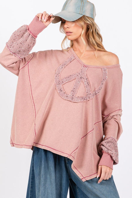 SAGE + FIG Peace Sign Mineral Wash Terry Top - S. M. & Co.