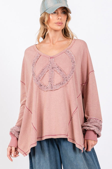 SAGE + FIG Peace Sign Mineral Wash Terry Top - S. M. & Co.