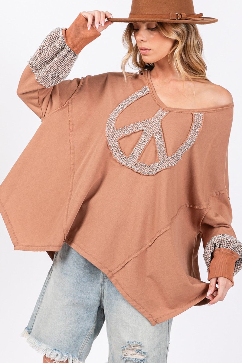 SAGE + FIG Peace Sign Mineral Wash Terry Top - S. M. & Co.