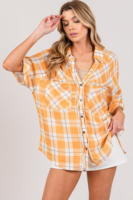 SAGE + FIG Plaid Button Up Side Slit Shirt - AnAs Market