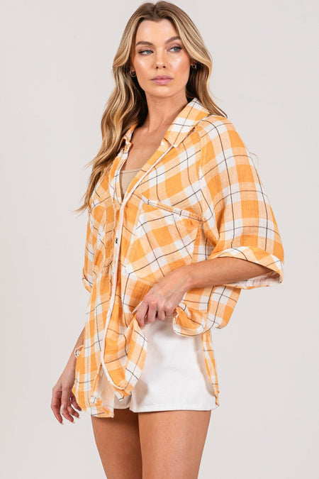 SAGE + FIG Plaid Button Up Side Slit Shirt - AnAs Market