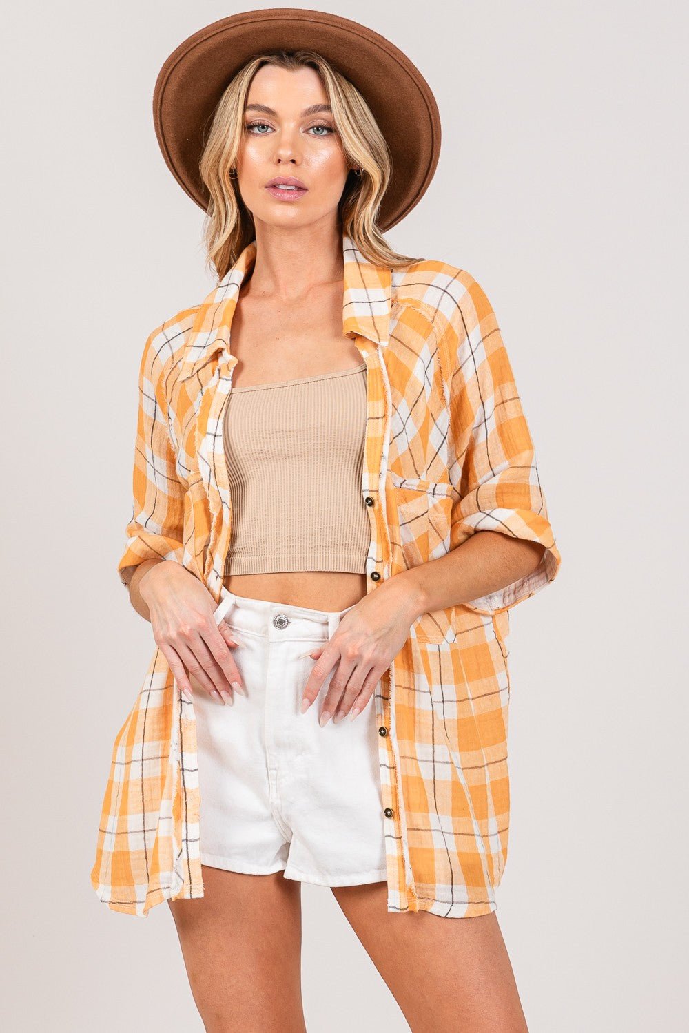 SAGE + FIG Plaid Button Up Side Slit Shirt - AnAs Market