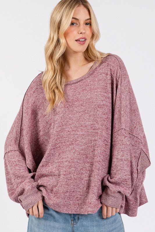 SAGE + FIG Round Neck Batwing Sleeve Oversize Top - S. M. & Co.