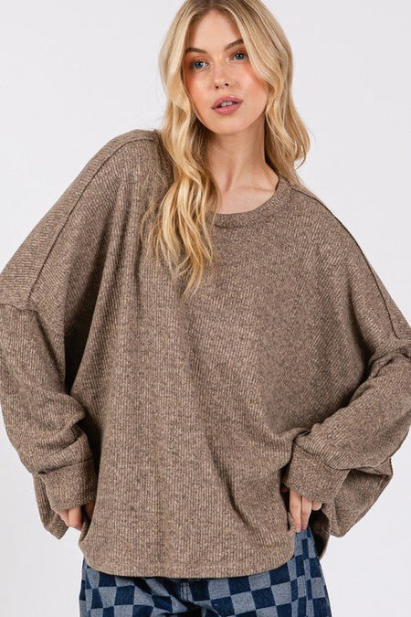 SAGE + FIG Round Neck Batwing Sleeve Oversize Top - S. M. & Co.