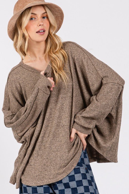 SAGE + FIG Round Neck Batwing Sleeve Oversize Top - S. M. & Co.