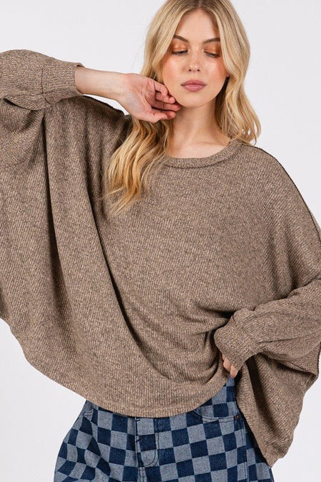 SAGE + FIG Round Neck Batwing Sleeve Oversize Top - S. M. & Co.