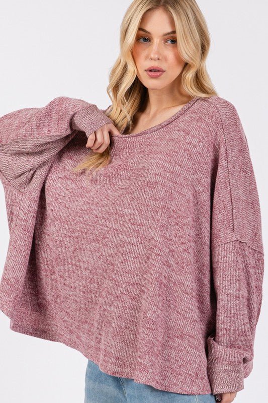 SAGE + FIG Round Neck Batwing Sleeve Oversize Top - S. M. & Co.