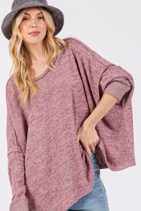 SAGE + FIG Round Neck Batwing Sleeve Oversize Top - S. M. & Co.