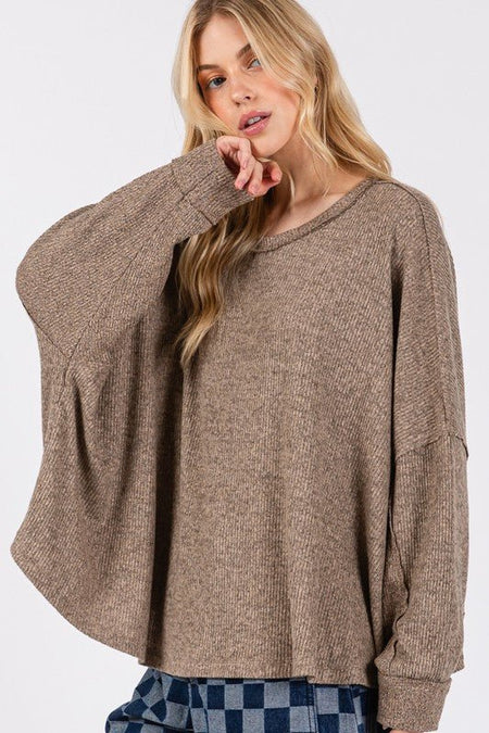 SAGE + FIG Round Neck Batwing Sleeve Oversize Top - S. M. & Co.