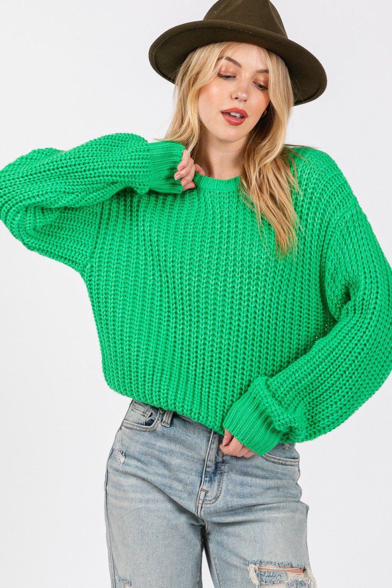 SAGE + FIG Round Neck Drop Shoulder Sweater - S. M. & Co.