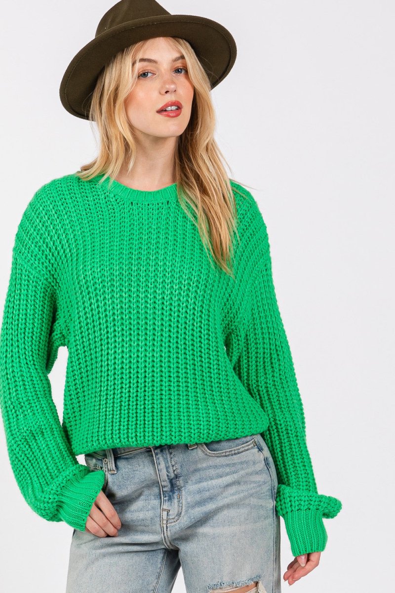 SAGE + FIG Round Neck Drop Shoulder Sweater - S. M. & Co.