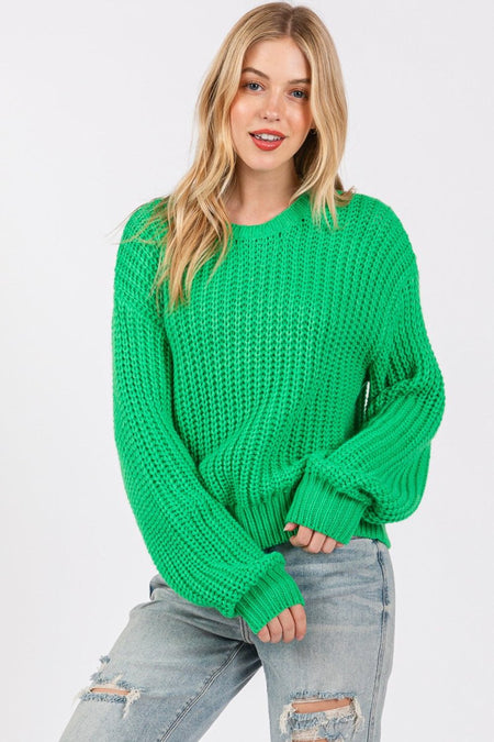 SAGE + FIG Round Neck Drop Shoulder Sweater - S. M. & Co.