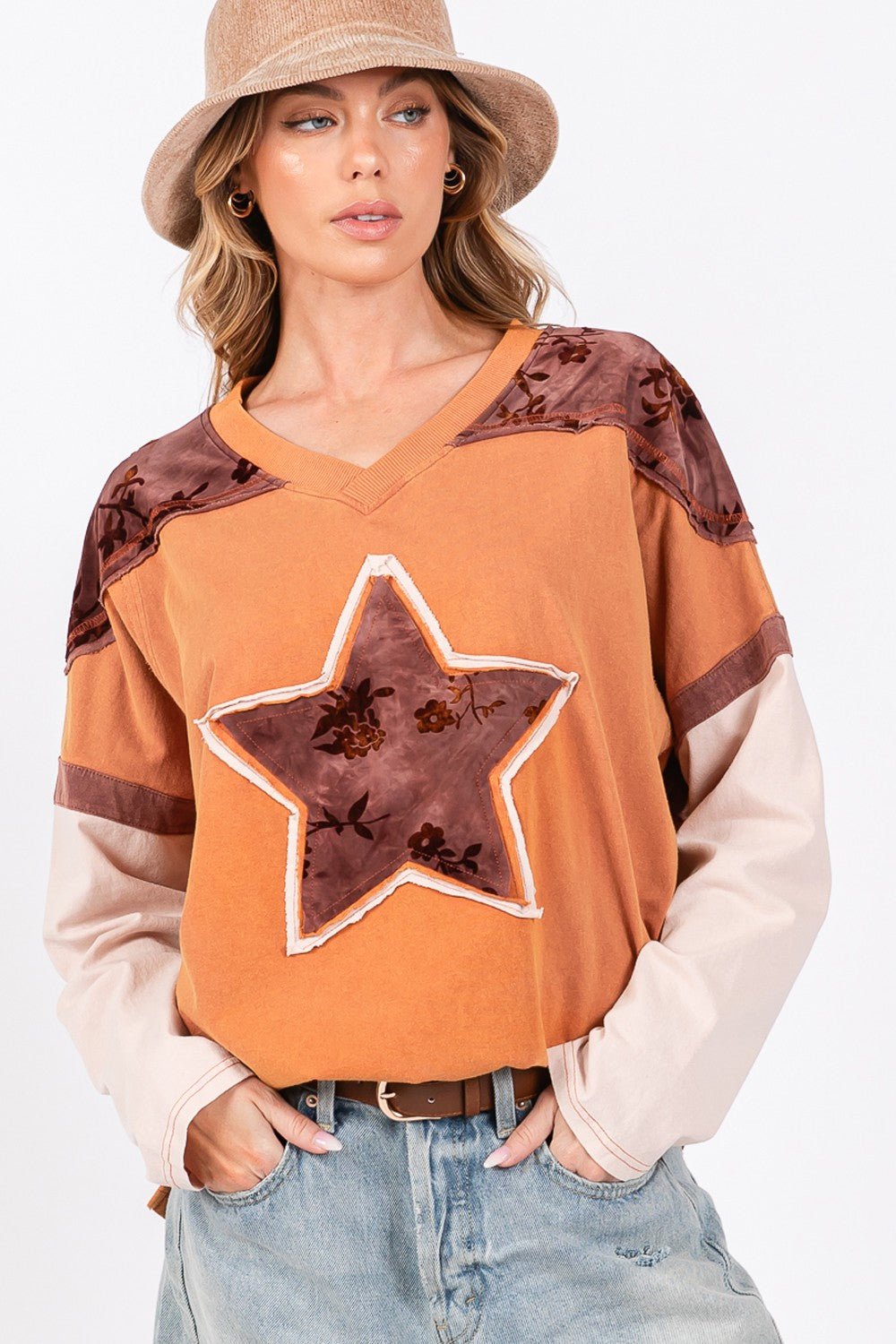 SAGE + FIG Star Patch Long Sleeve Color Block T - Shirt - S. M. & Co.