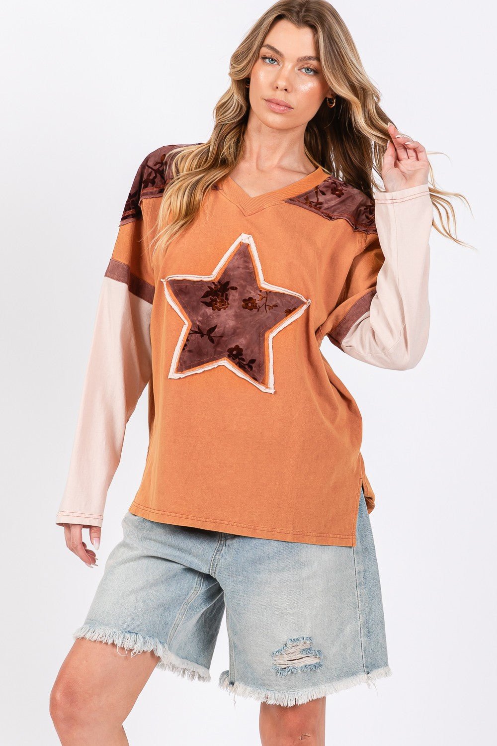 SAGE + FIG Star Patch Long Sleeve Color Block T - Shirt - S. M. & Co.