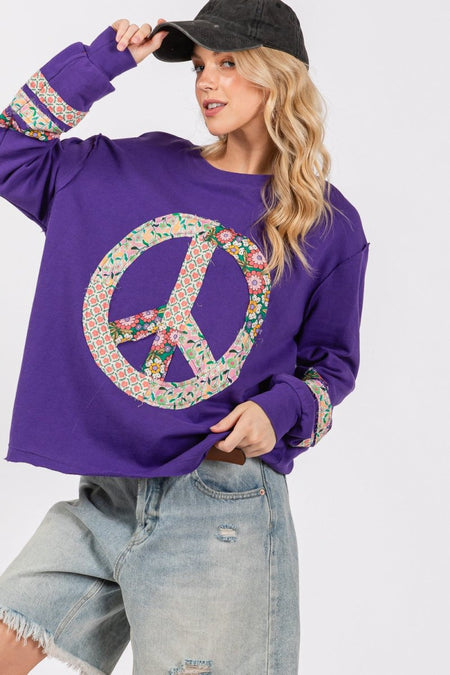 SAGE+FIG Peace Applique Patch Long Sleeve Top - S. M. & Co.