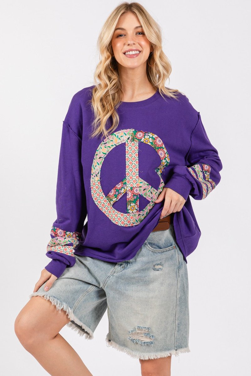 SAGE+FIG Peace Applique Patch Long Sleeve Top - S. M. & Co.