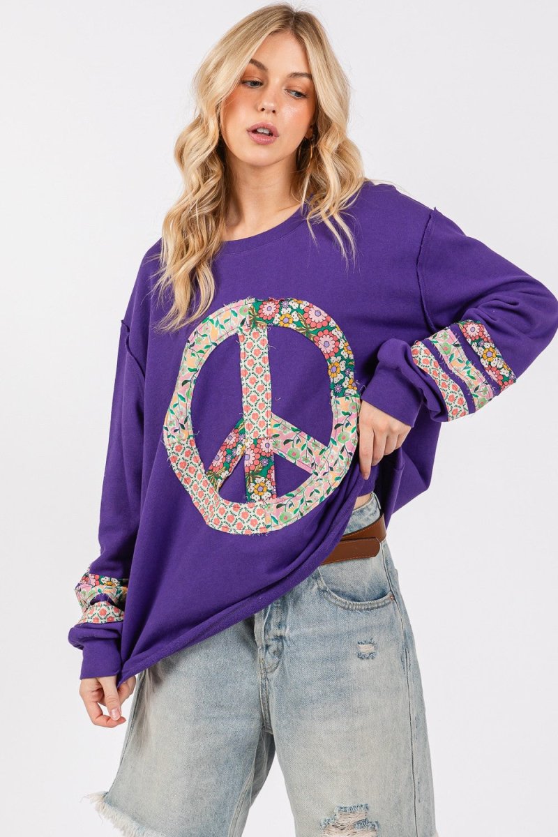 SAGE+FIG Peace Applique Patch Long Sleeve Top - S. M. & Co.