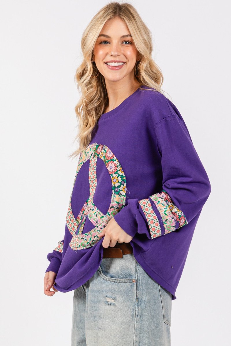 SAGE+FIG Peace Applique Patch Long Sleeve Top - S. M. & Co.