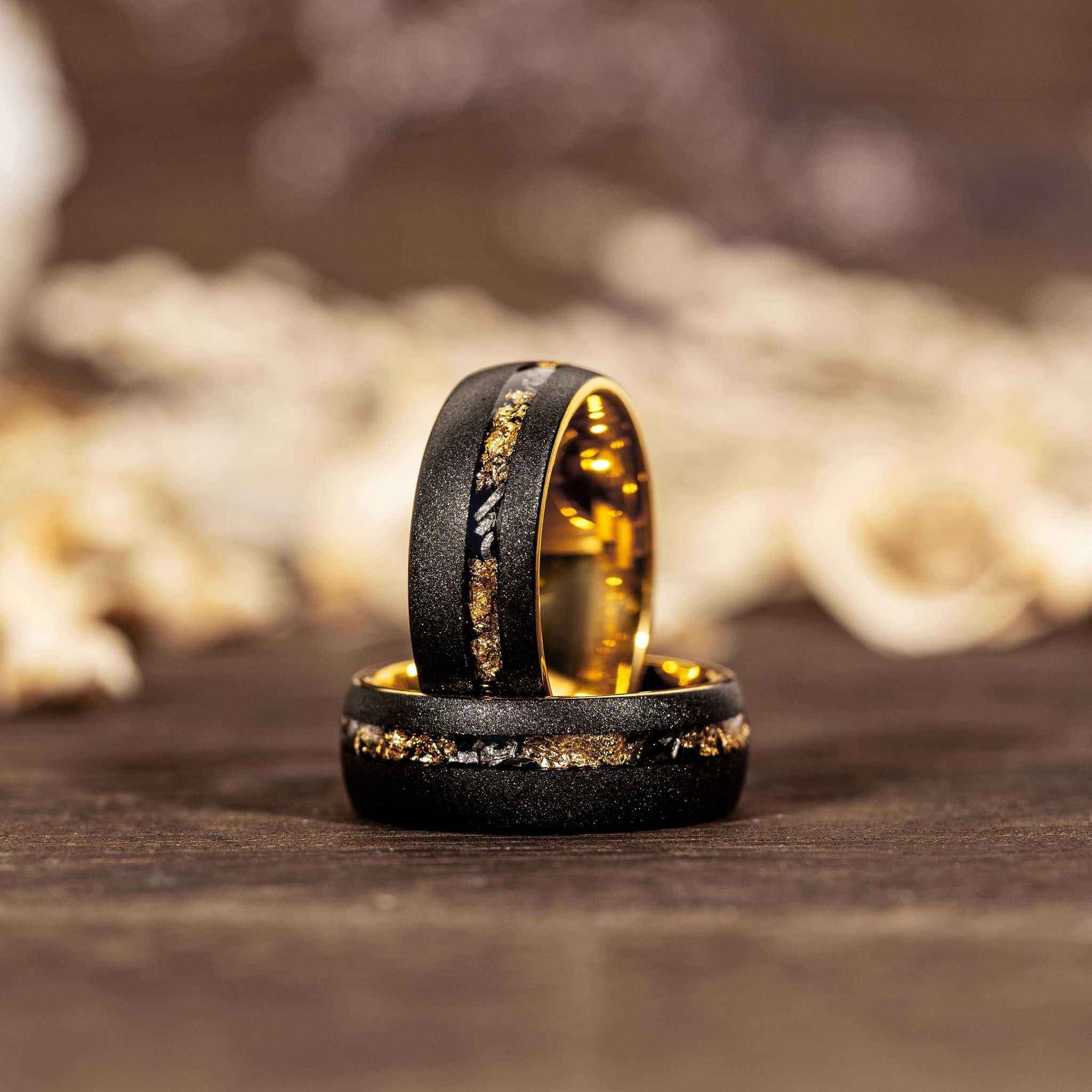 Sandblasted Gold Leaf Meteorite Ring