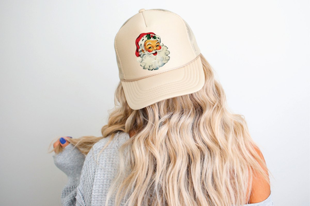 Santa DTF Printed Khaki Trucker Hat - S. M. & Co.